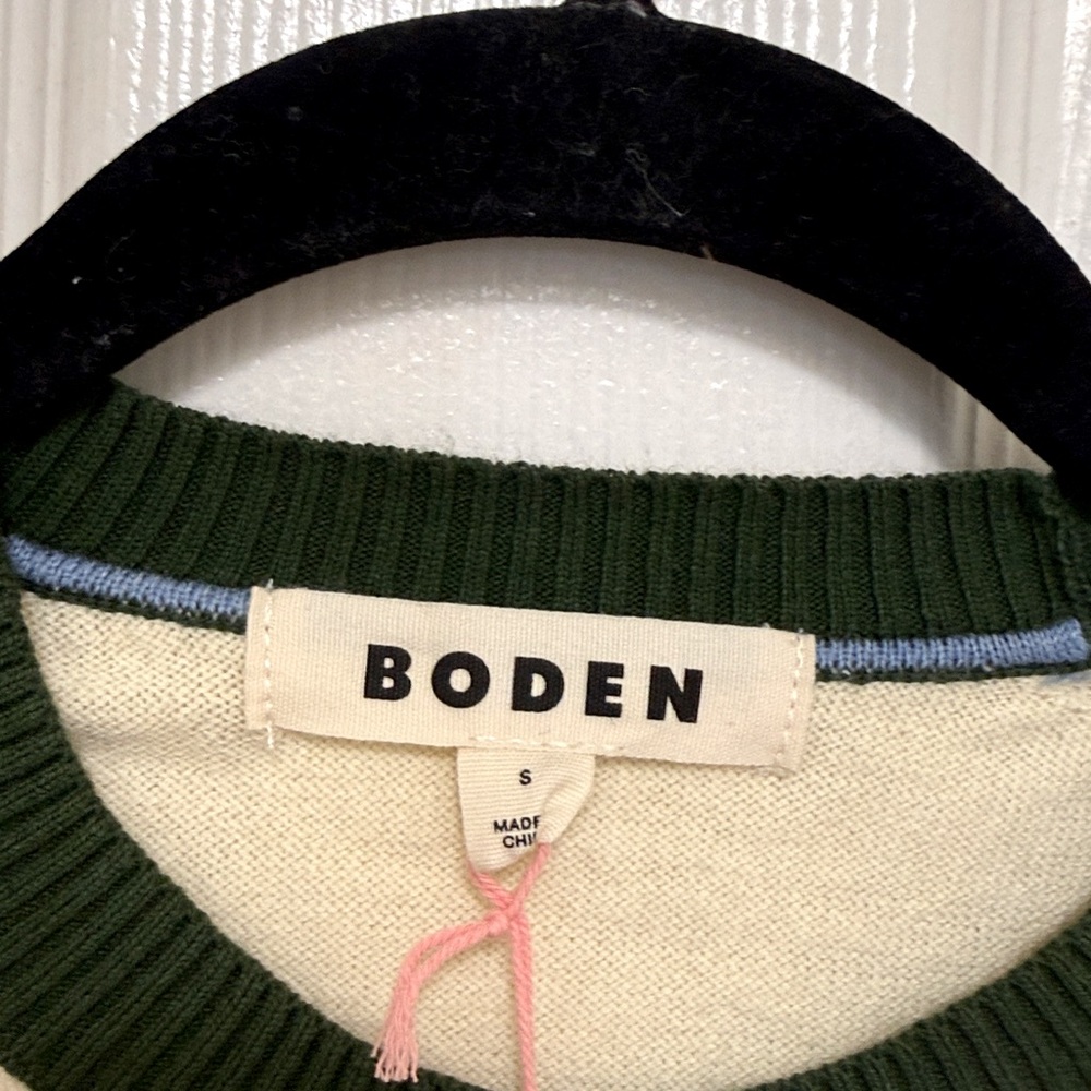 NWT Boden Meg Raglan Sleeve Sweater in Ivory, Blue and Green - Picture 8 of 10